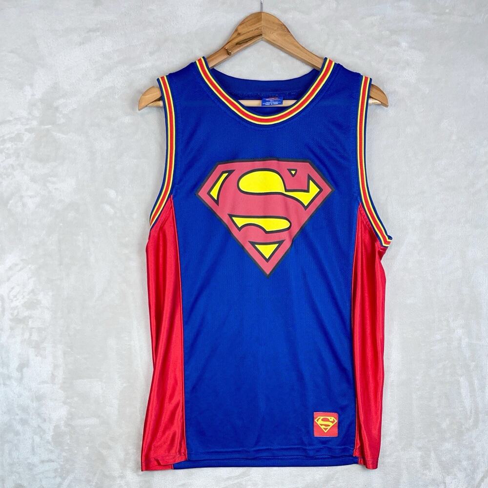 Vtg Superman Basketball Jersey DC Comics (s12) Size Small Mesh Red Blue